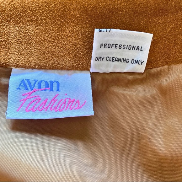 VINTAGE 1980s SUEDE SKIRT AVON FASHIONS BOHO GRUNGE SIDE ZIP SIZE 17/18 MCM TAN - Picture 5 of 11